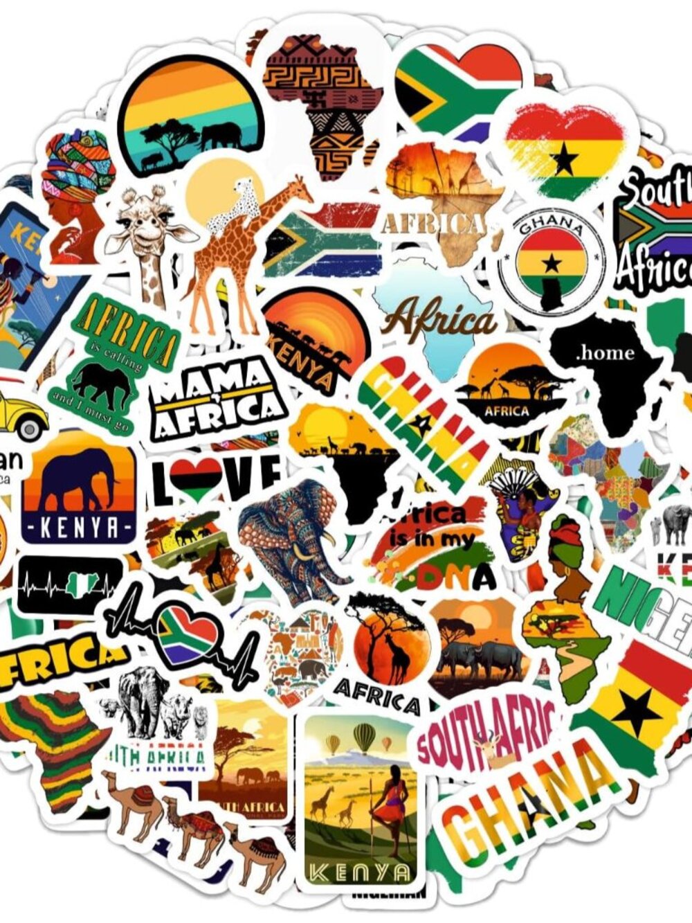 100Pcs Africa Stickers for Water Bottle and Laptop - African Party Supplies & De